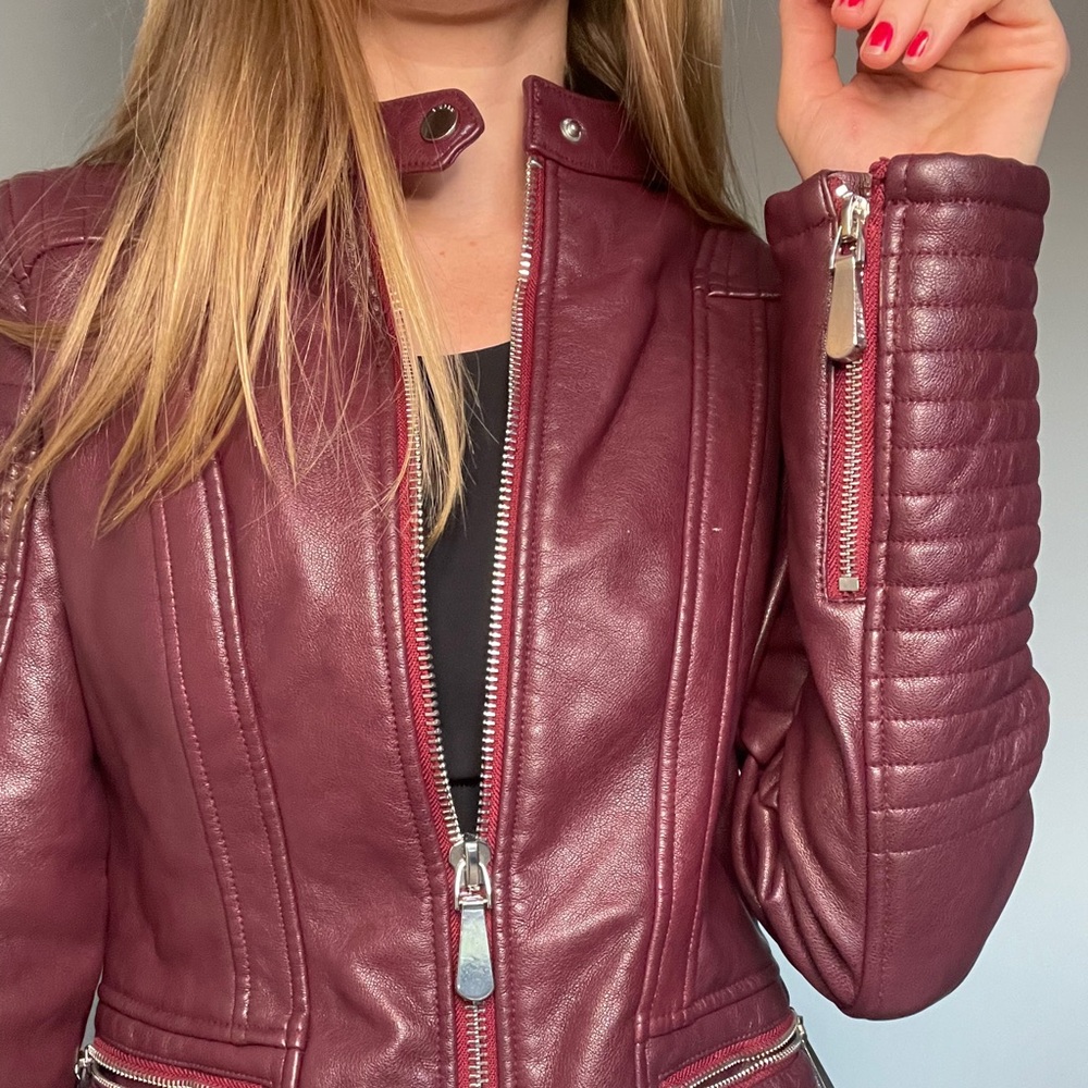 Guess Maroon Faux Leather Jacket
